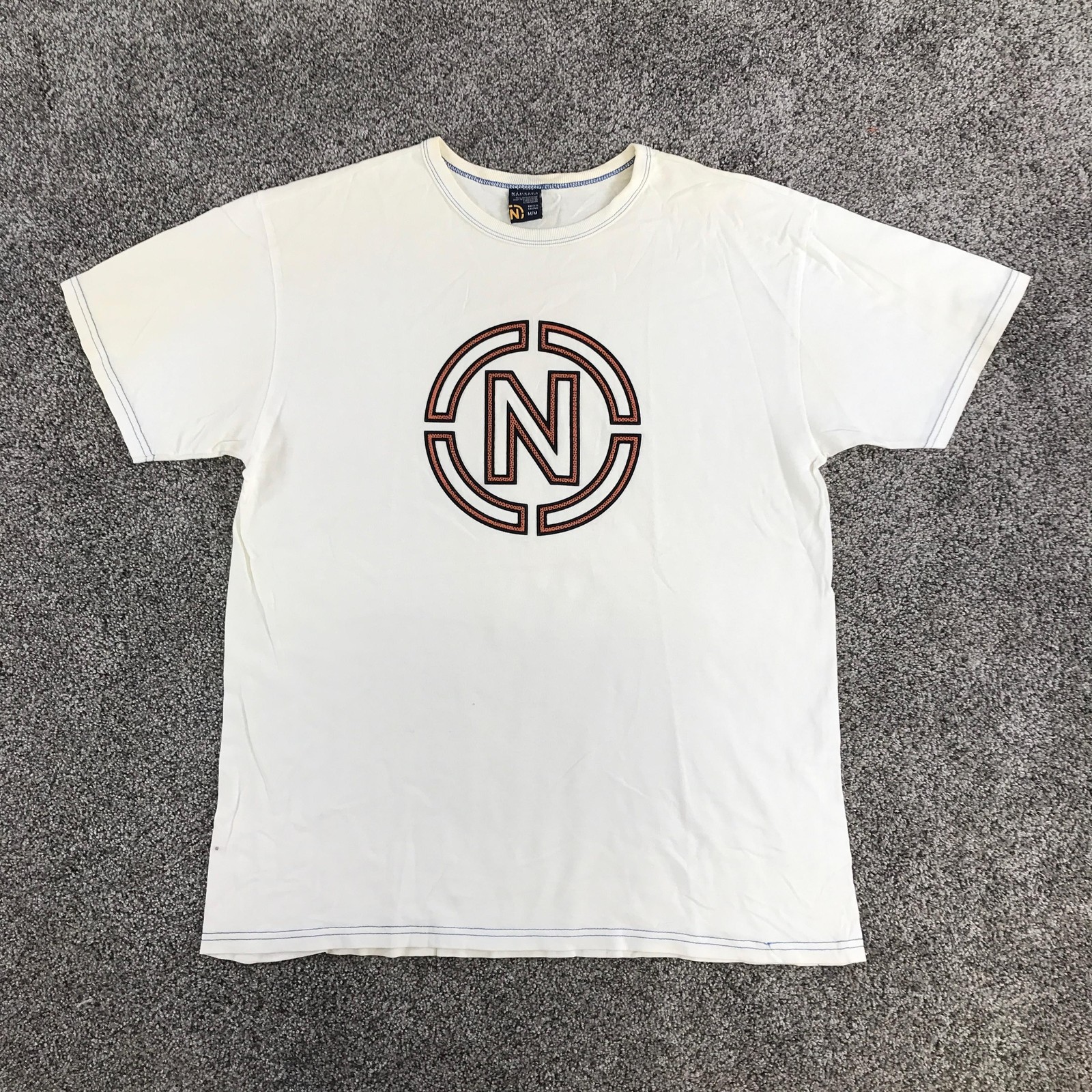 Vintage Nautica Shirt Mens Medium White Circle N Large Logo Cotton Crew Neck
