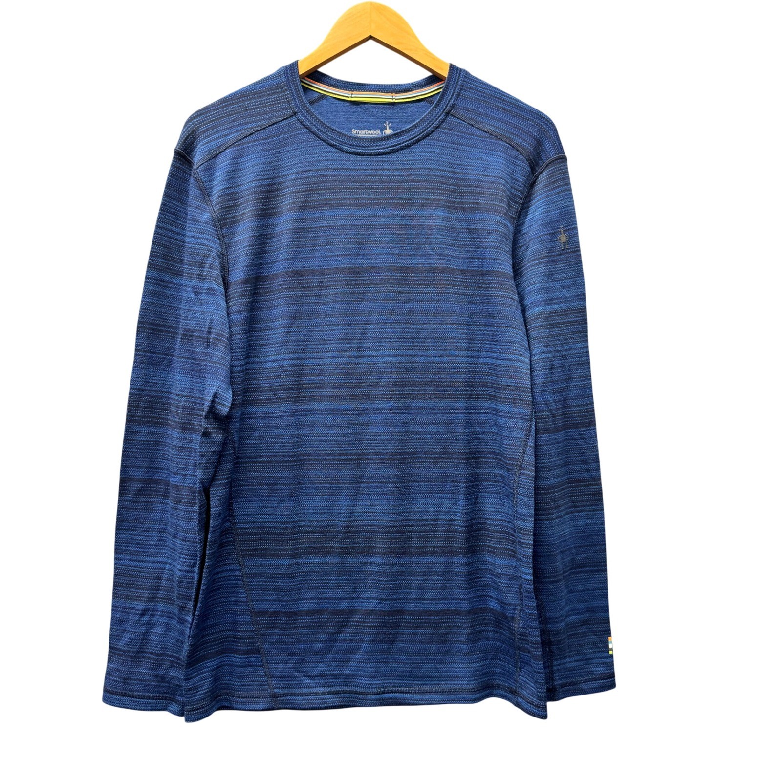 Smartwool Shirt Mens Large Merino Wool Crew Neck Blue Striped Base Layer gallery