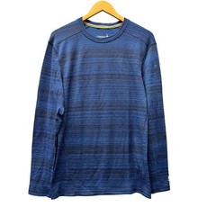 Smartwool Shirt Mens Large Merino Wool Crew Neck Blue Striped Base Layer