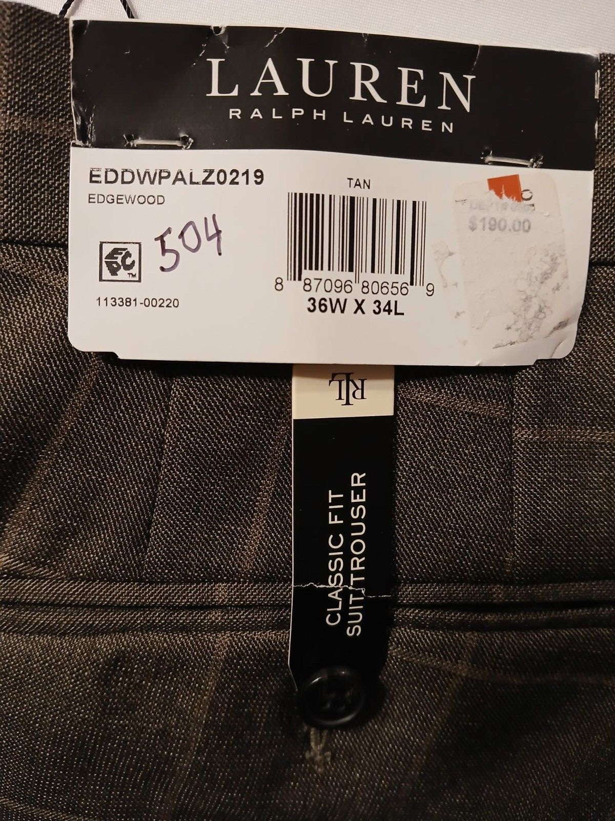 Lauren Ralph Lauren Men's Classic Fit Wool Brown Pant Size 36W X34L N100 gallery
