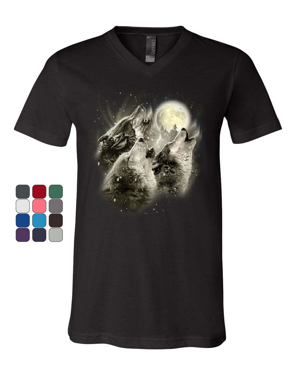 Wolf Howl V-Neck T-Shirt Wild Wolf Pack Predator Animals Nature Moon Tee