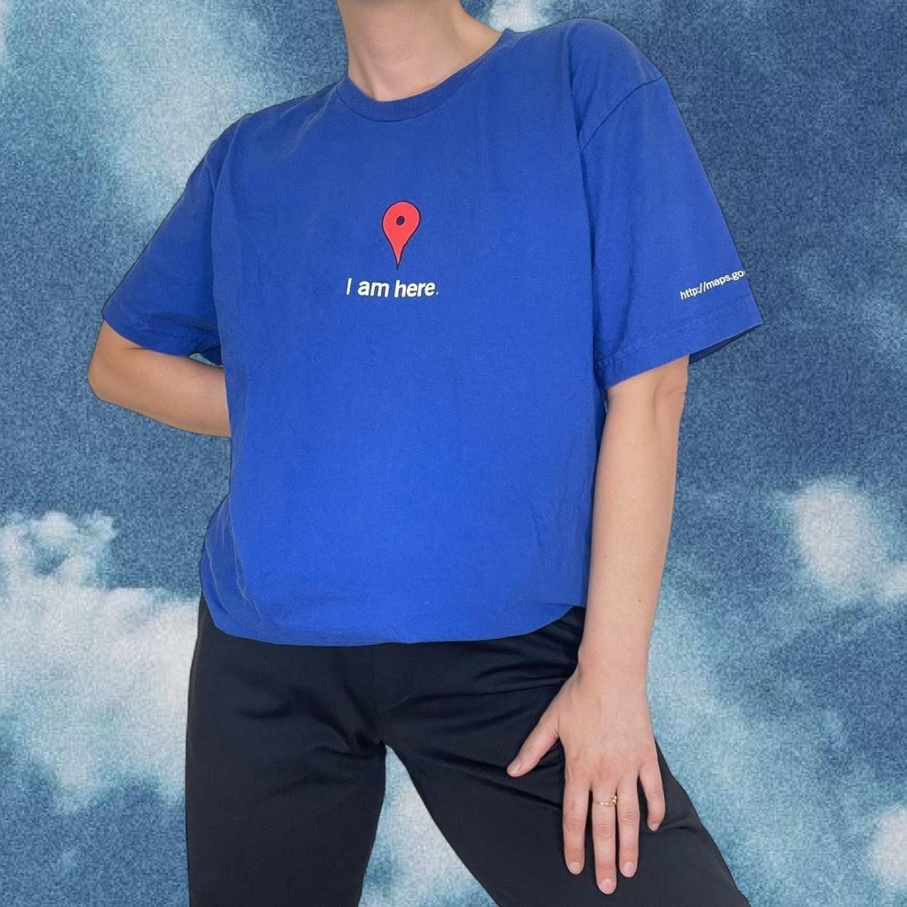 Vintage 2000s Y2K Google I am Here Blue Graphic Funny T-Shirt Humor Size Large gallery