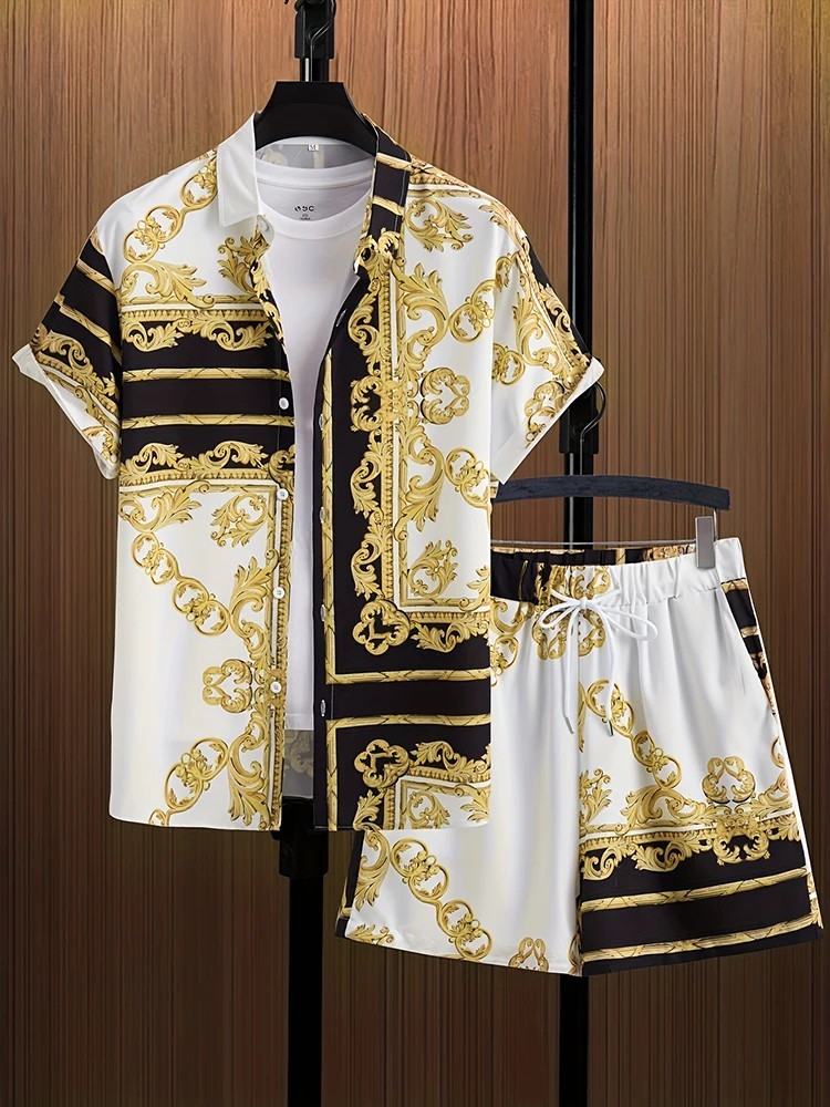 Men Summer Outfit 2-piece Set Short Sleeve T-shirt and Shorts Sweatsuit Set gallery