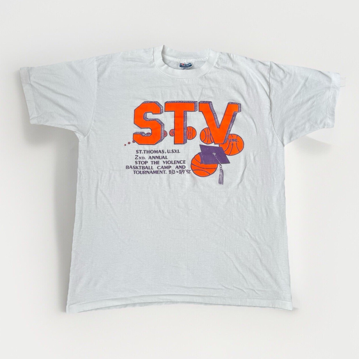 Vintage Stop The Violence Basketball T Shirt Men’s XL 90s Hanes St Thomas Tee gallery