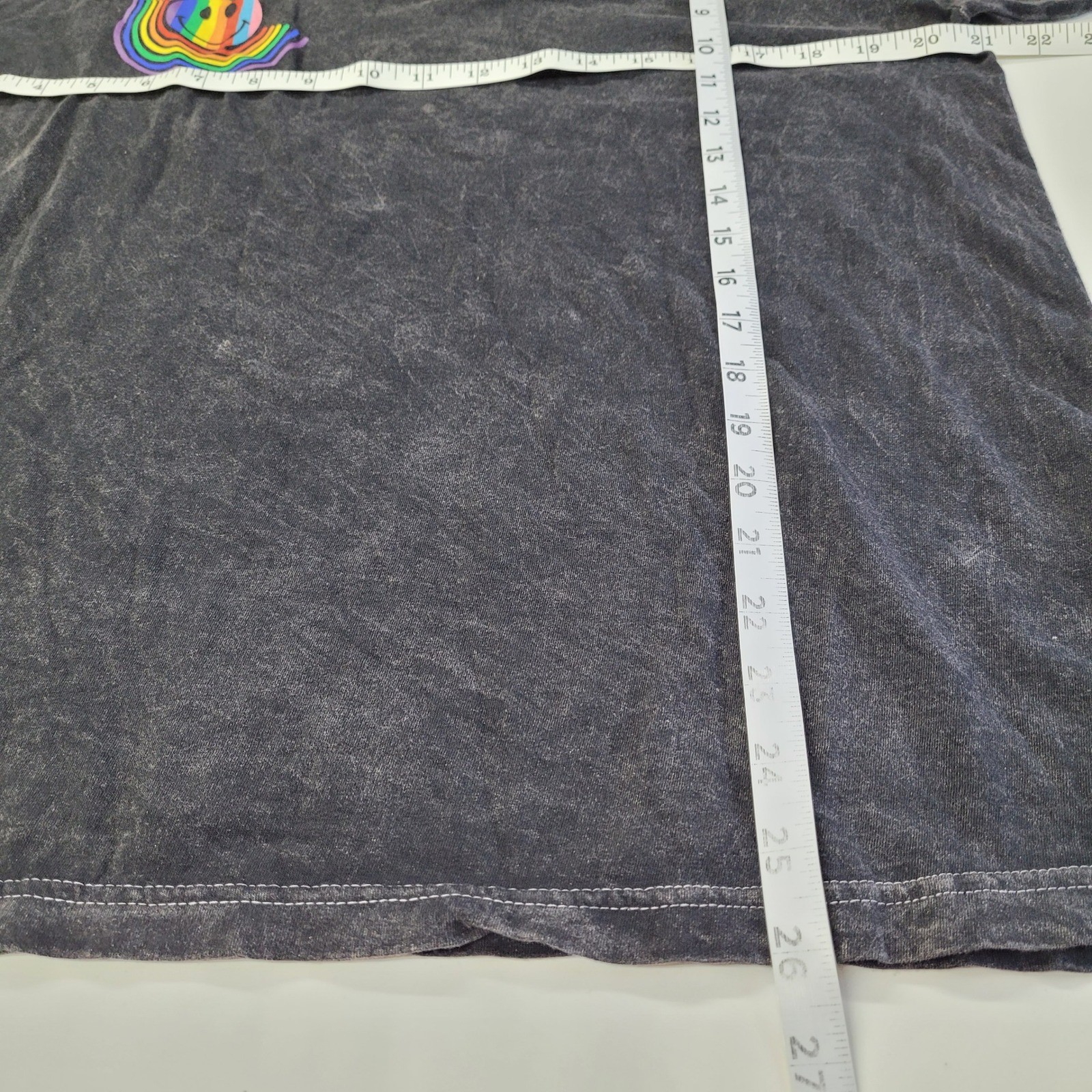 Phluid Project Graphic T Shirt Smiley Face Rainbow Unisex L Black Mineral Wash gallery