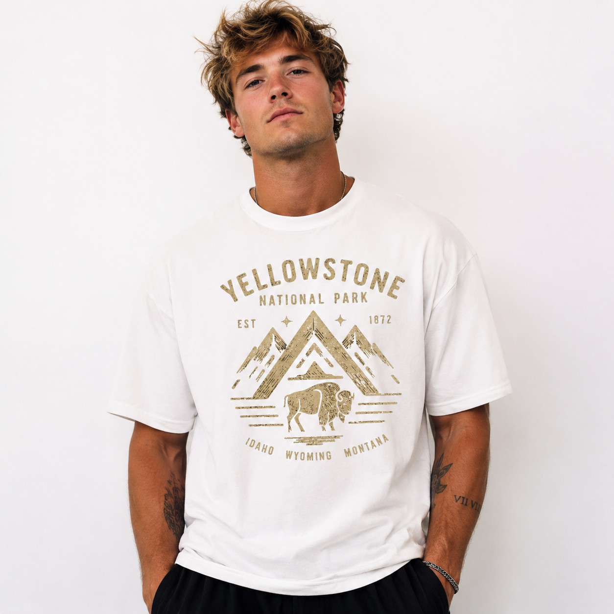 Yellowstone National Park Bison Mountain Graphic T-Shirt Outdoor Adventure Tee gallery