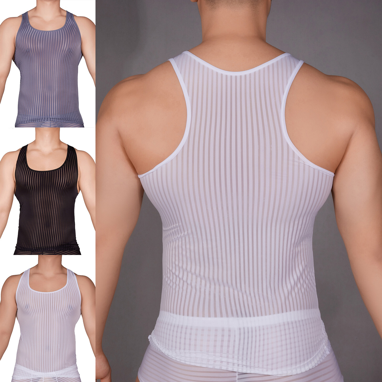 Mens Top See-Through Tank Basic Vest Transparent Shirt Lingerie Undershirt Sexy gallery