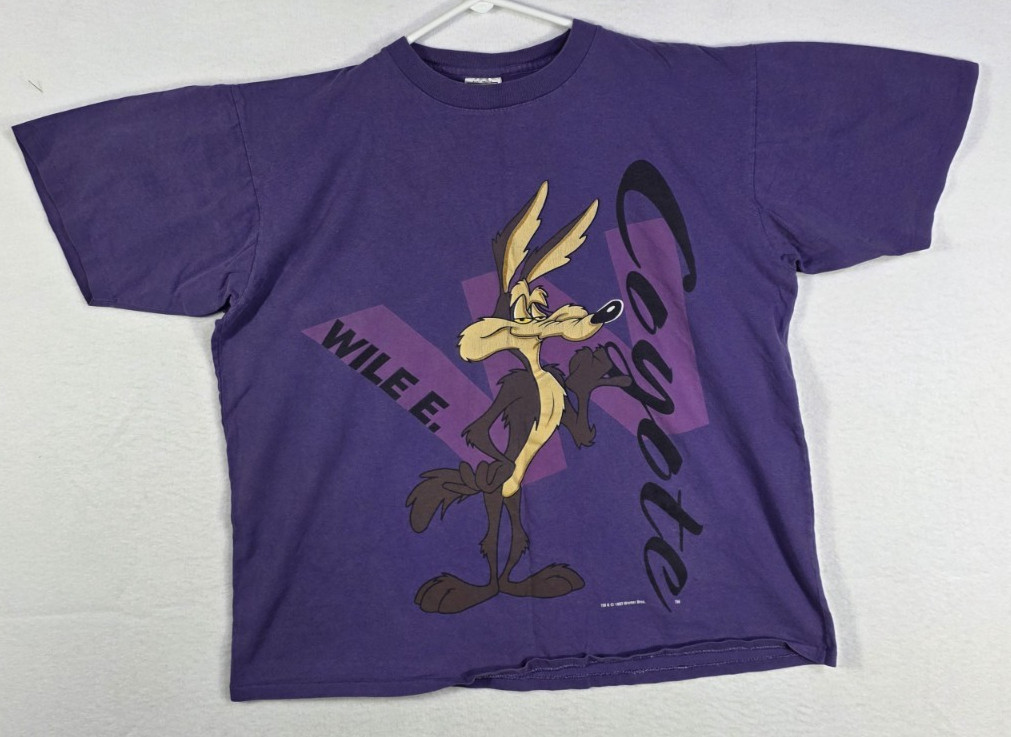 VTG 1993 Purple Jostens Wile E. Coyote Size Large Single Stitch T-Shirt Graphic