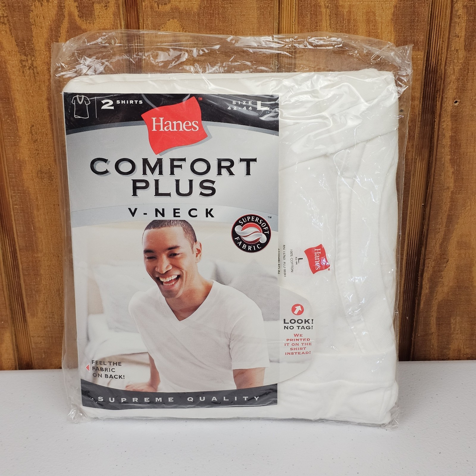 Vintage 2001 Hanes Comfort Plus V-Neck T Shirts Mens Large 2pk White Undershirt gallery