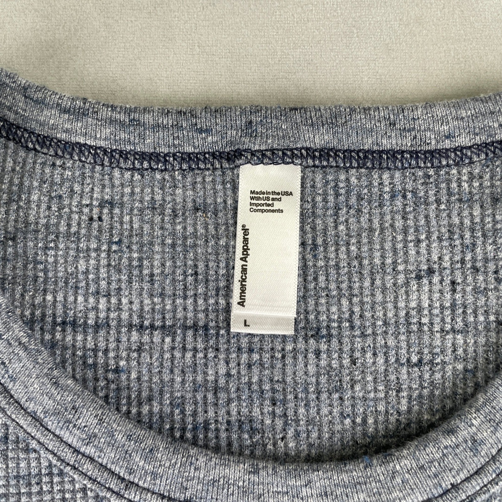 American Apparel Mens Short Sleeve Thermal TShirt L Heather Grey USA Made READ gallery