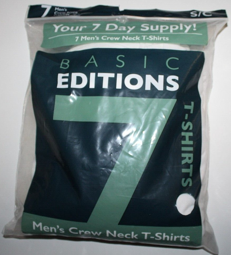 Basic Editions Men’s 7-Pack White 100% Cotton Crew Neck T-Shirts – Small