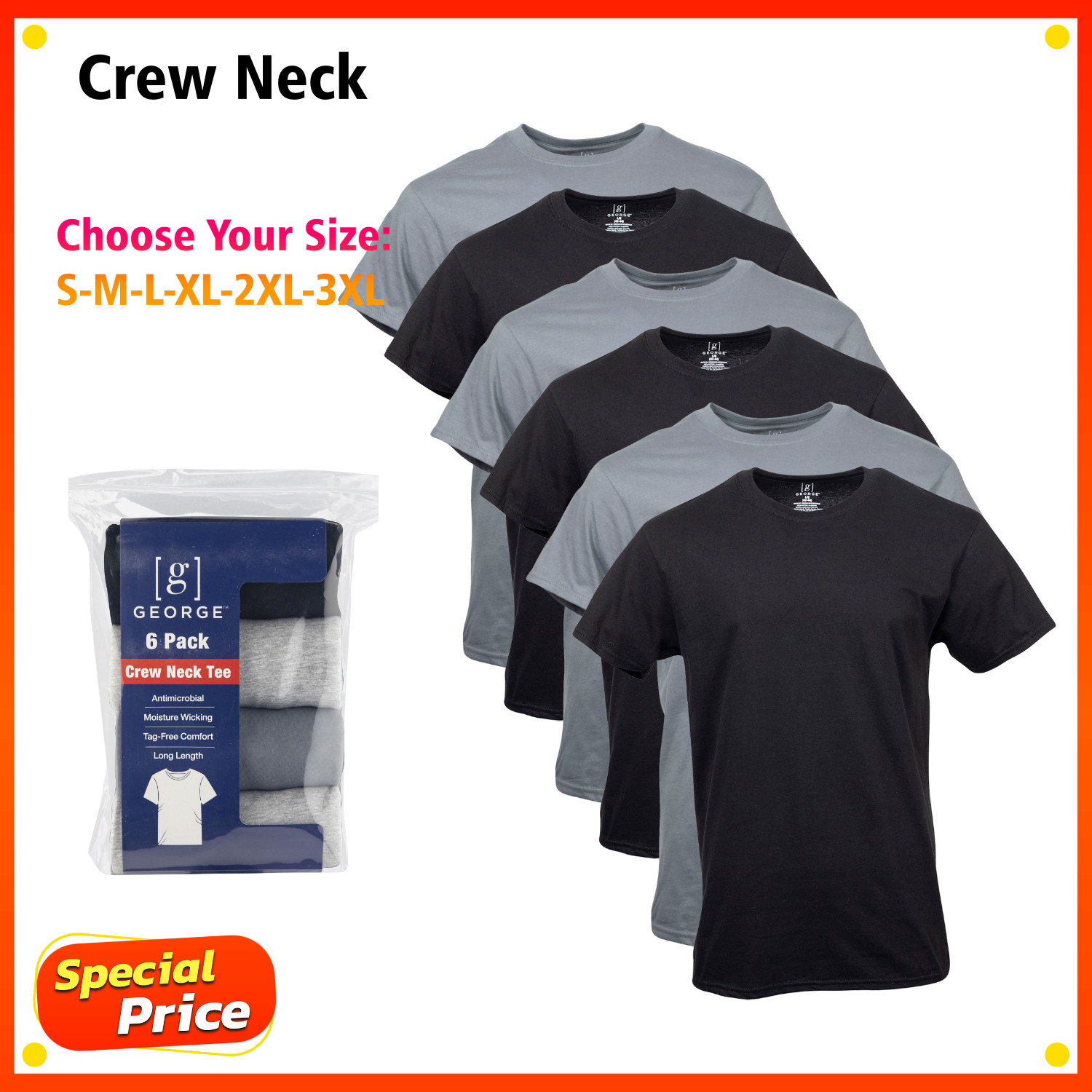 George Men's Assorted Crew T-Shirts, 6-Pack gallery