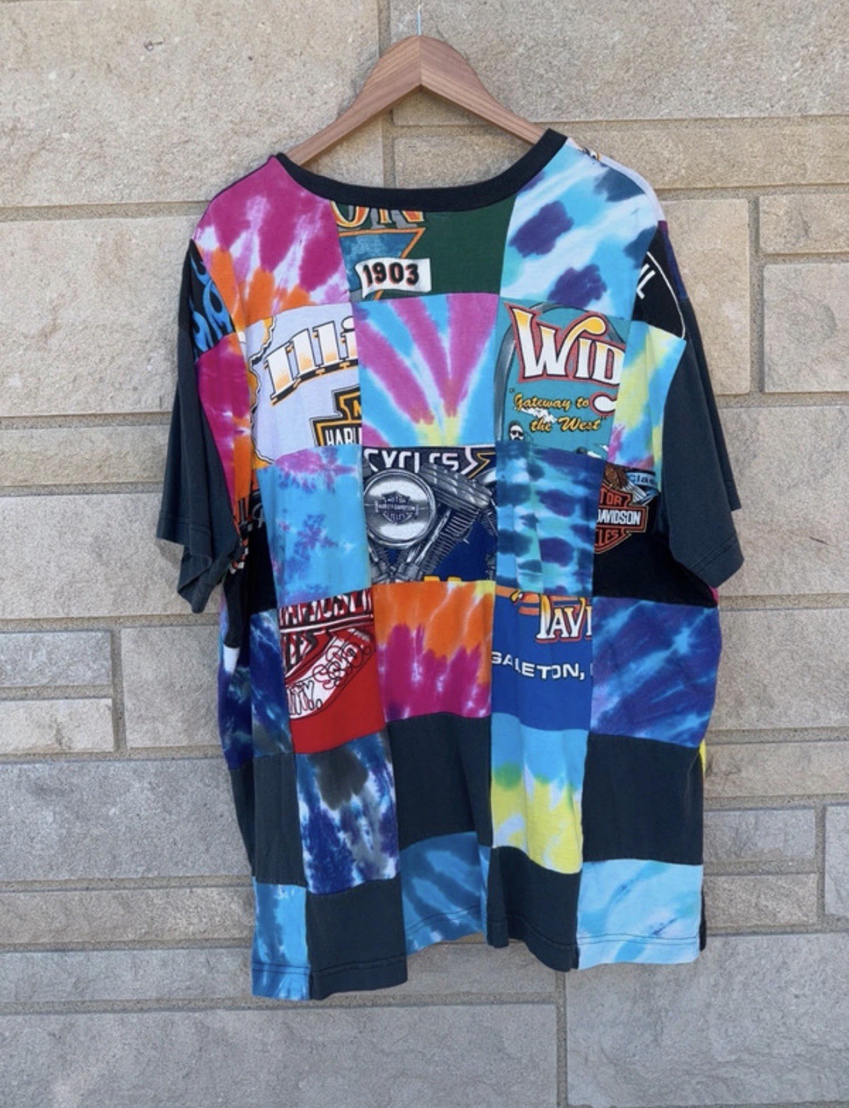 Vtg 90s Harley Davidson Motorcycles Patchwork T-shirt Mens OSFA gallery
