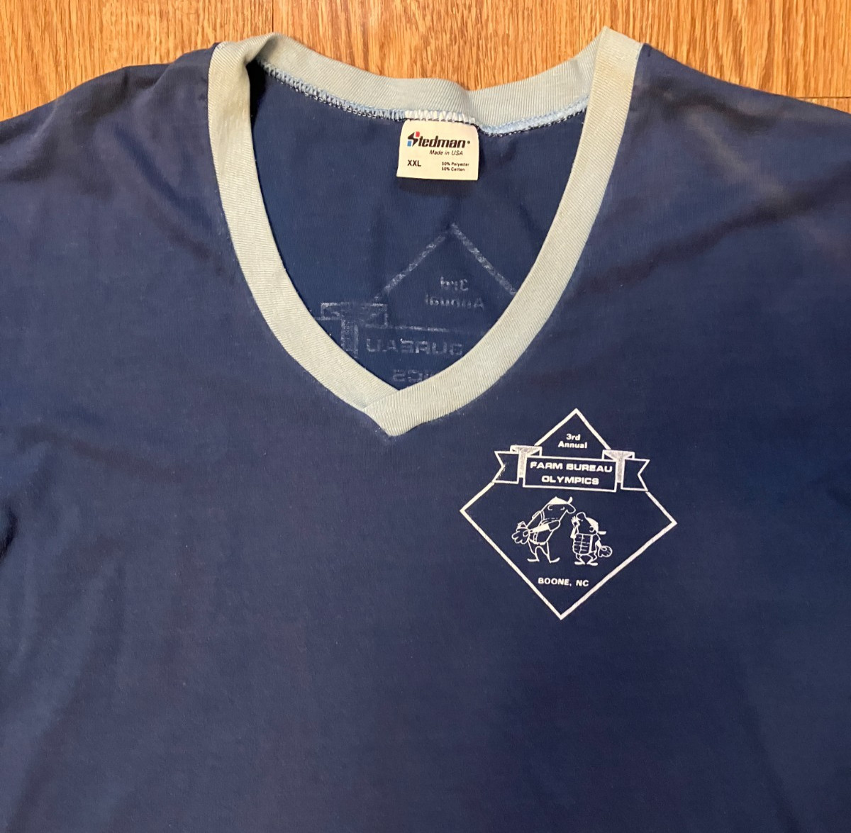 VTG Stedman Super 50 Mesh Shoulder V-Neck Shirt Farm Bureau Boone XXL USA 80's gallery