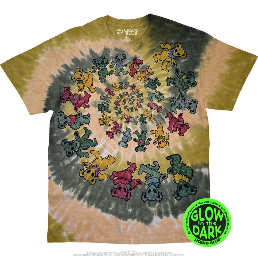 GRATEFUL DEAD-ALIEN SPIRAL BEARS-GLOW IN THE DARK-TIE DYE T-SHIRT S-M-L-XL-2X