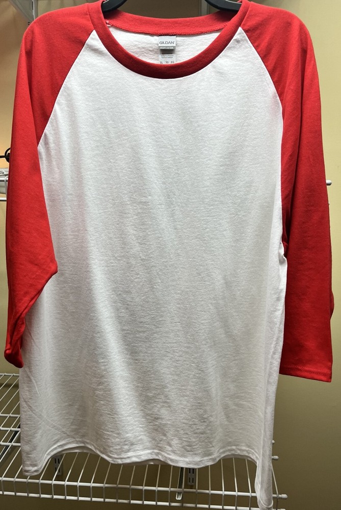 Gildan Heavy Cotton Raglan 3/4 Sleeve Plain Red White Baseball T-Shirt Mens New