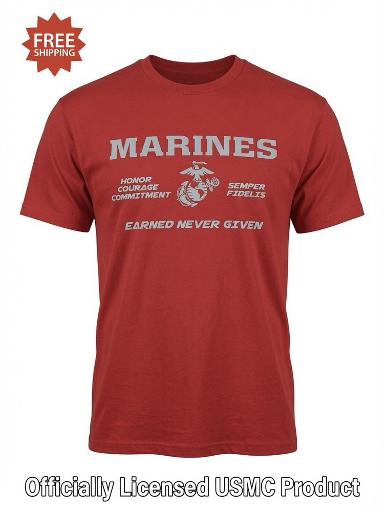 USMC “MARINES - EARNED NEVER GIVEN” Red T-Shirt - Size XL - by MV Sport - NWT!