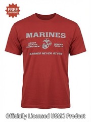 USMC “MARINES – EARNED NEVER GIVEN” Red T-Shirt – Size XL – by MV Sport – NWT!