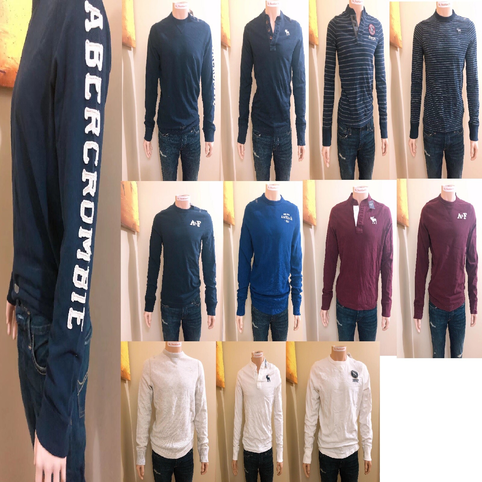 NWT Abercrombie Fitch Hollister Mens Logo Long Sleeve Henley Crew Tee SMLXLXXL gallery