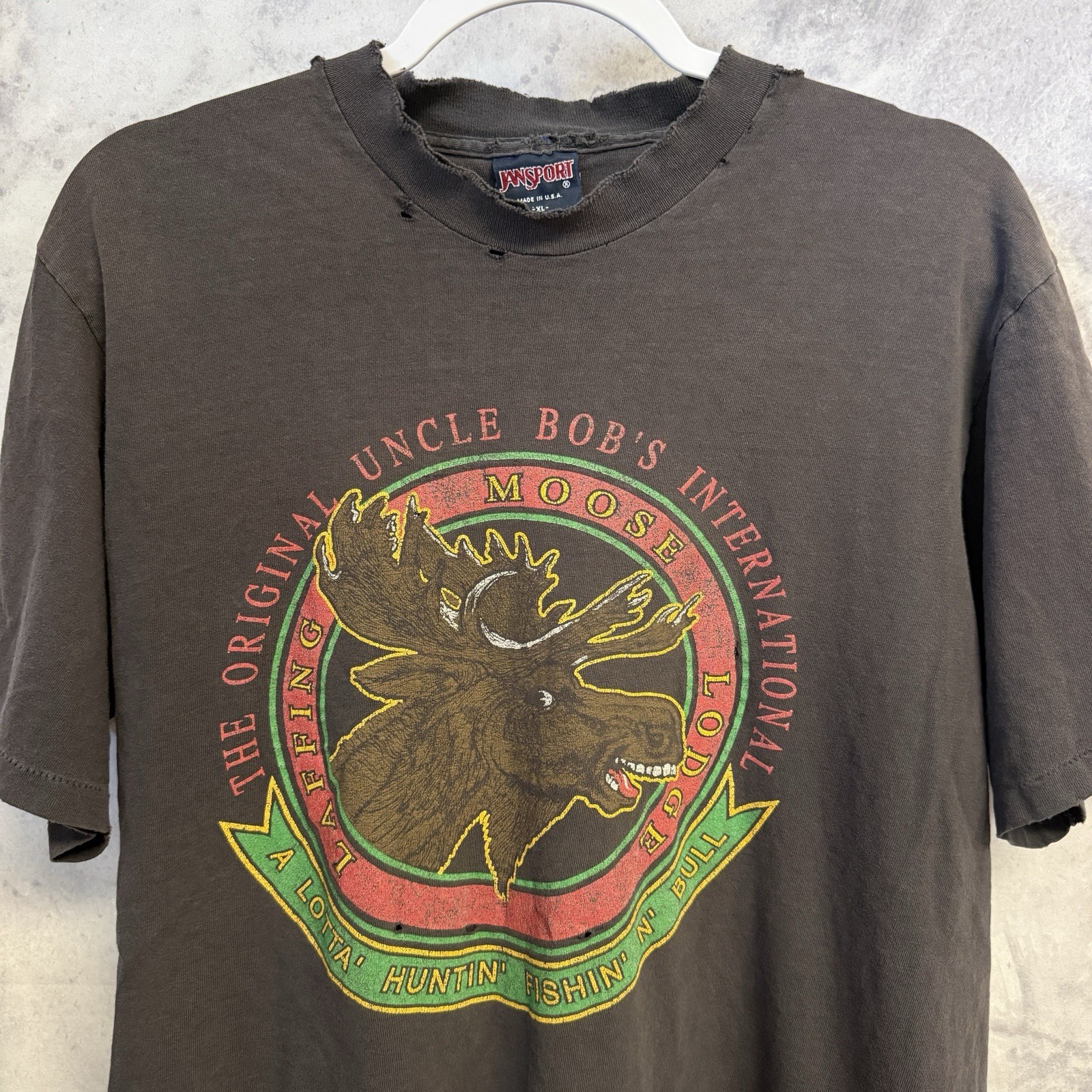Vintage 90s Hunting Fishing Moose Lodge T Shirt Mens XL JanSport USA