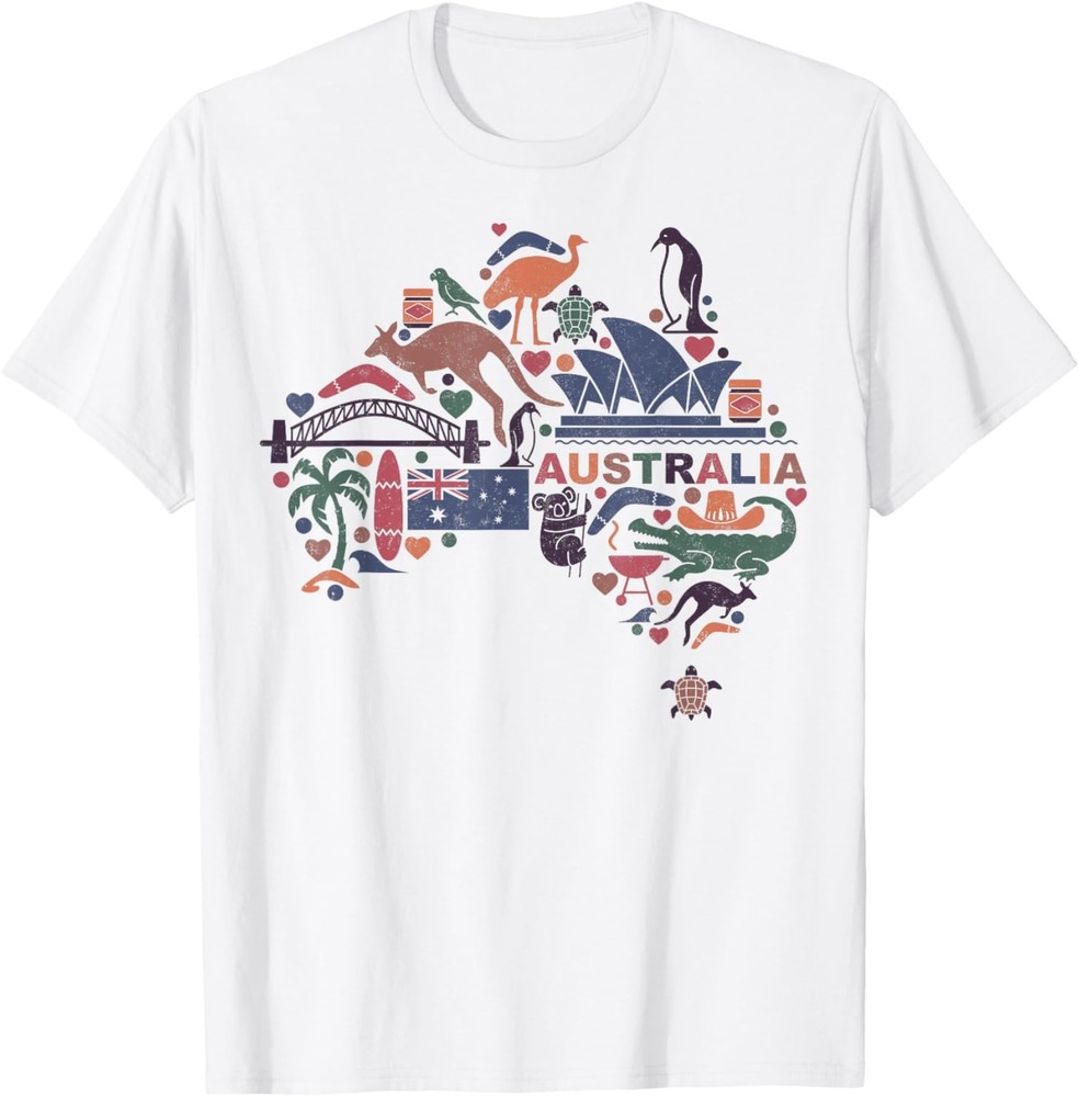 Travel Australia Map Sydney Australian Vacation Souvenir Tee T-Shirt