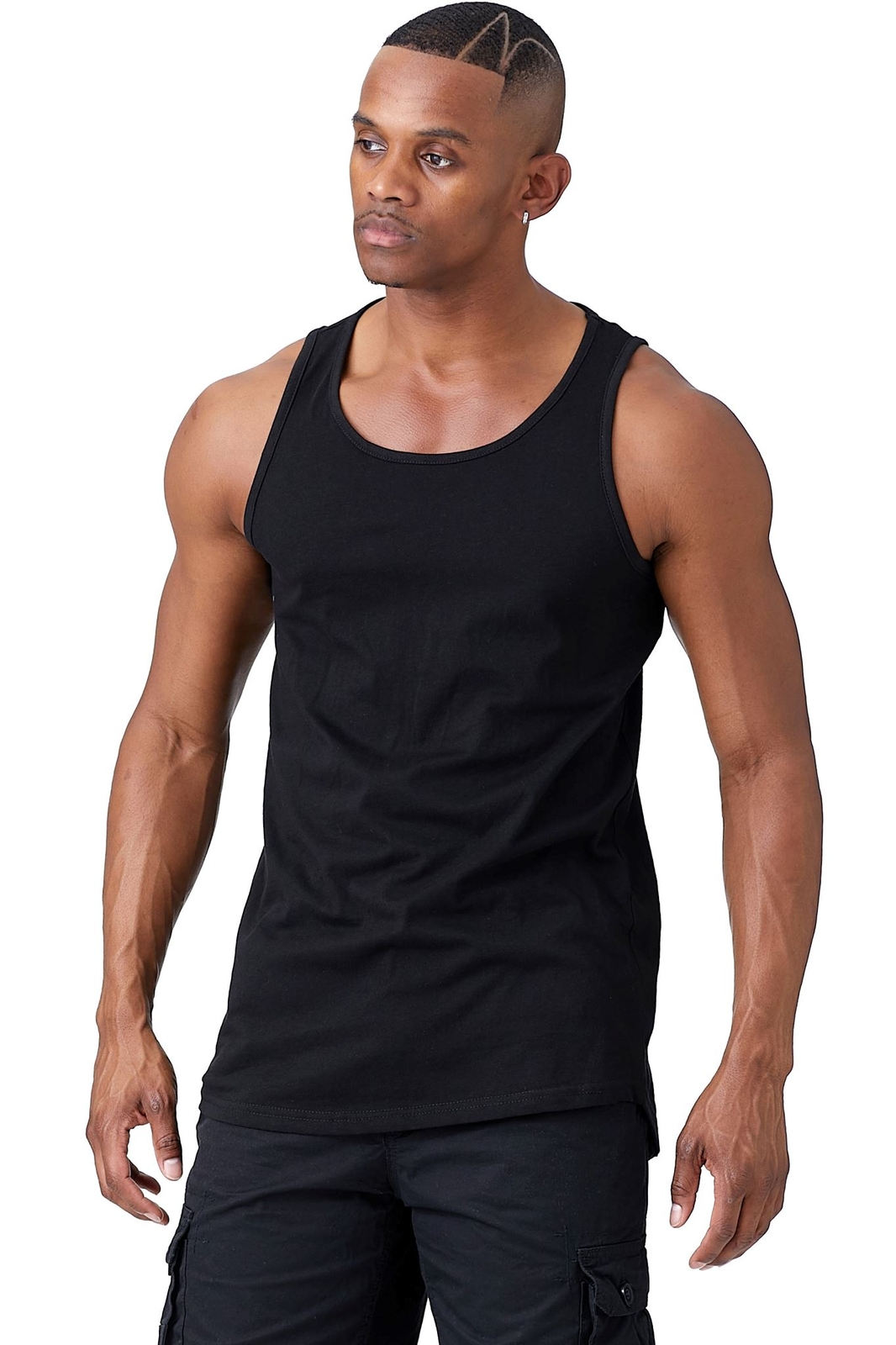 JC DISTRO Mens Basic Tank Top Jersey Casual Shirts Elong Scallop-Tail gallery