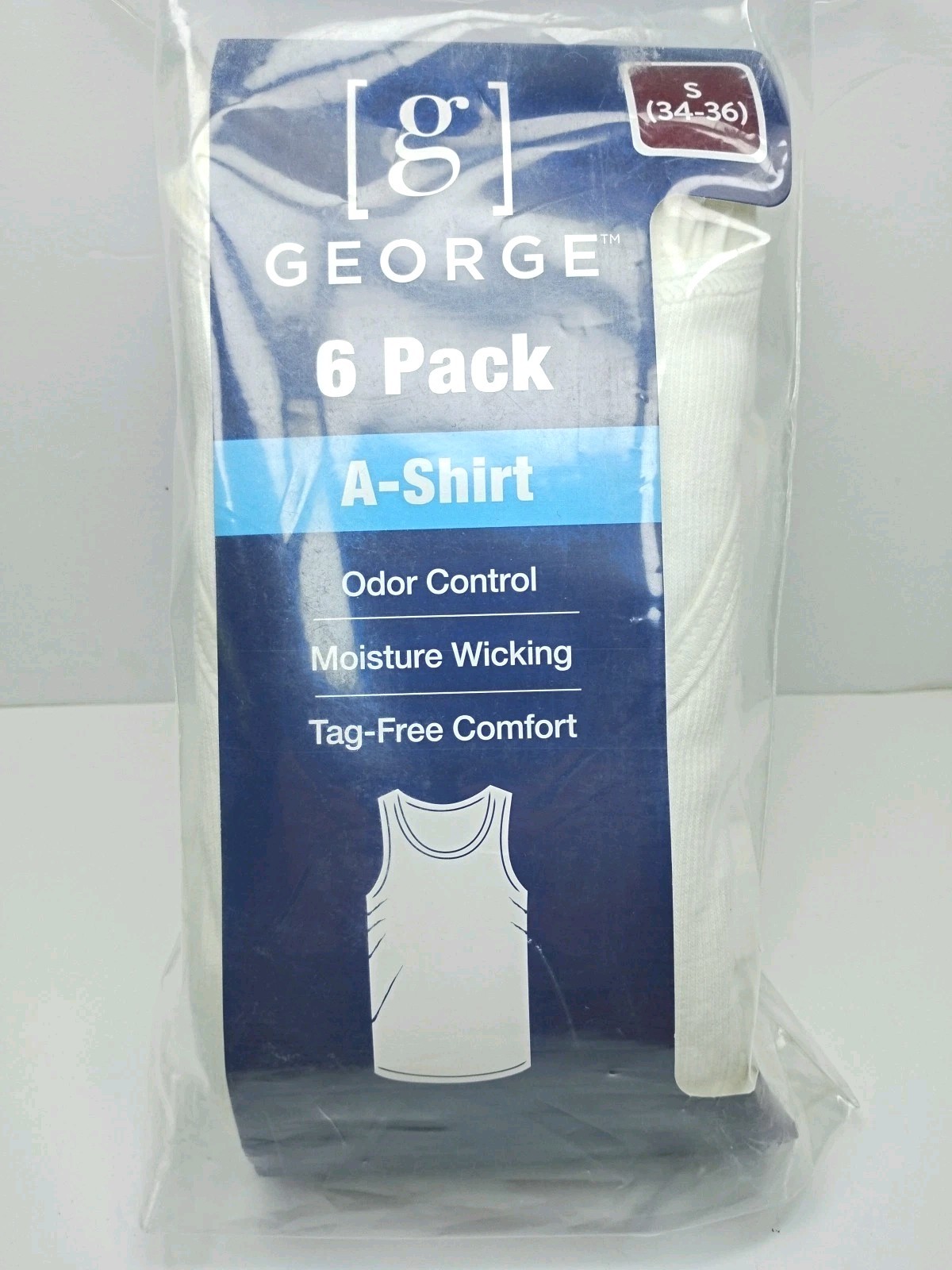 George Men’s A-Shirts, 6-Pack, White, Size Small (34-36″ Chest) New In Package