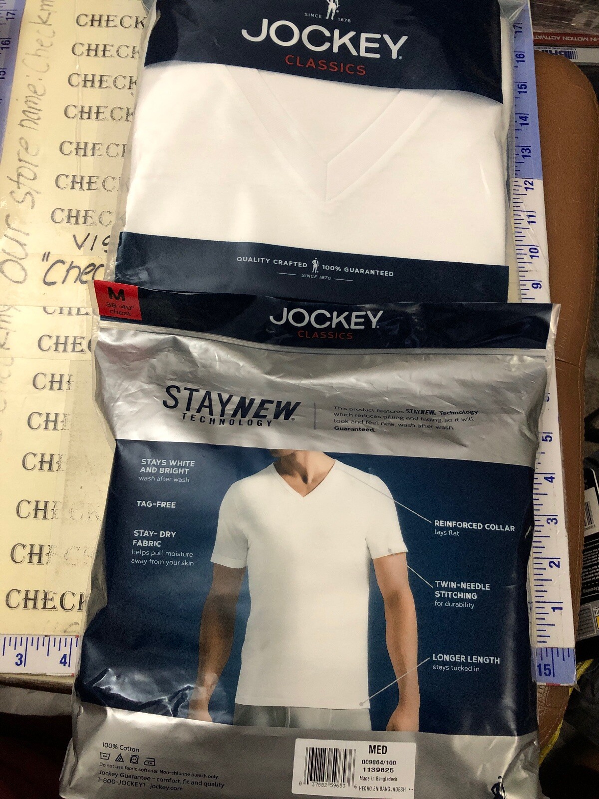 2X 4 PACK Jockey Men's V Neck T-shirts Size SMALL 34 in - 36 in White Tag Free gallery