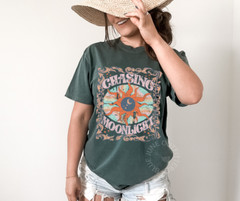 CHASING MOONLIGHT | CELESTIAL DREAMER SUN AND MOON TEE | RETRO BOHO TEE
