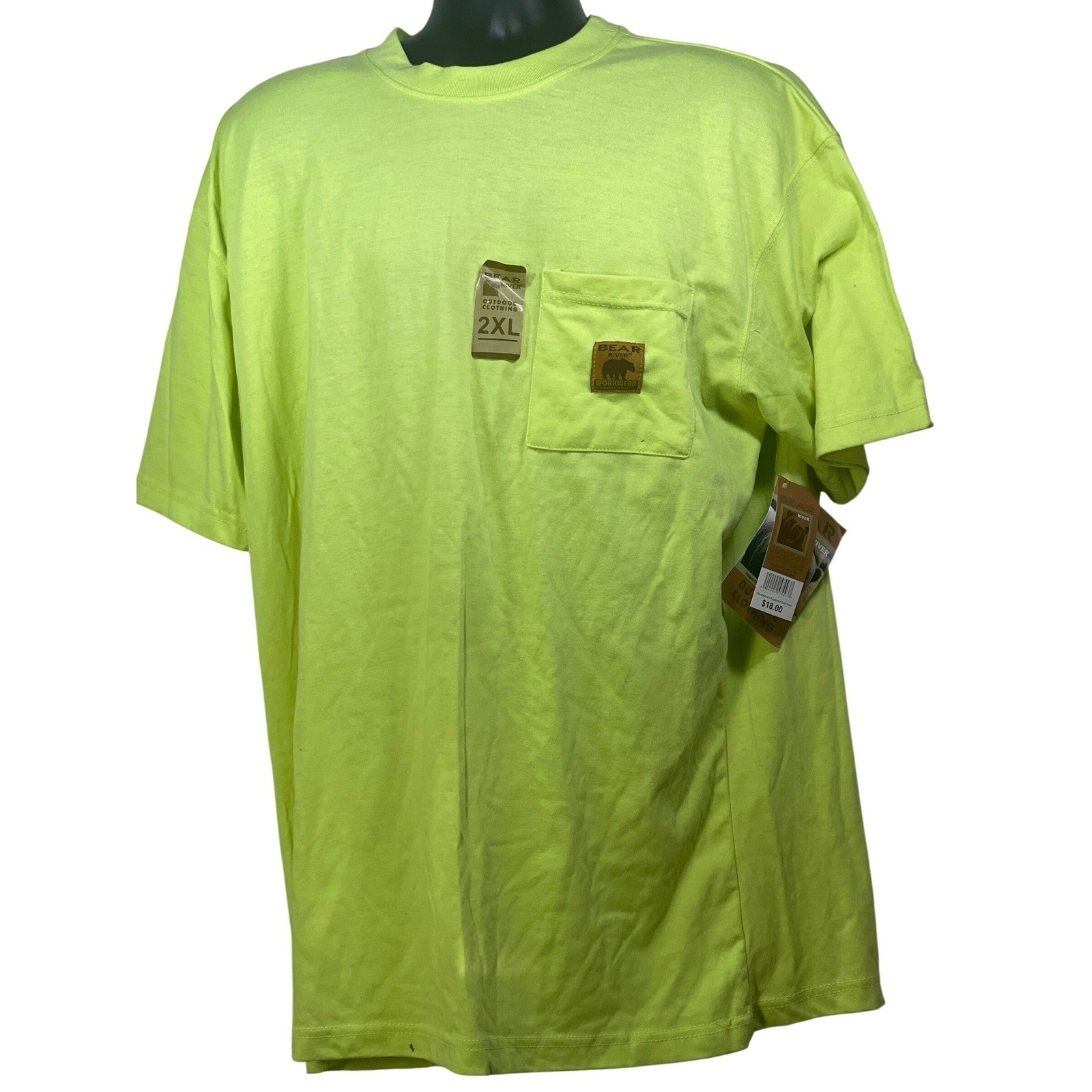Bear River Workwear Mens 2XL Neon Lime Green Pocket T-Shirt Hi-Vis Outdoor NWT gallery