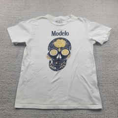 Modelo Shirt Mens M White Sugar Skull Graphic Logo Cerveza Beer Crewneck