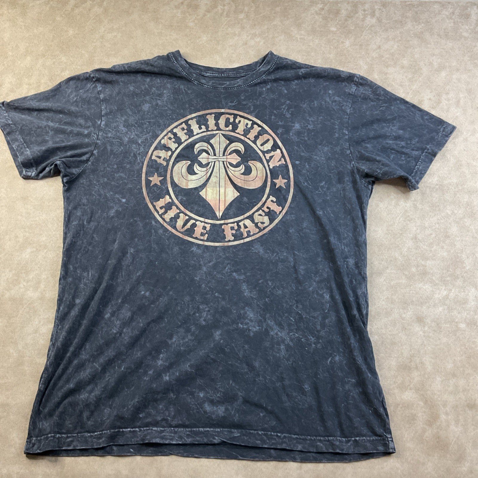 Affliction T-Shirt Sz XL Big Logo Distressed Black Y2K Grunge Retro Short Sleeve gallery