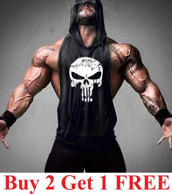 Gym singlets fitness- Men's Tank Top for Workout - Stringer hoodie skull gallery