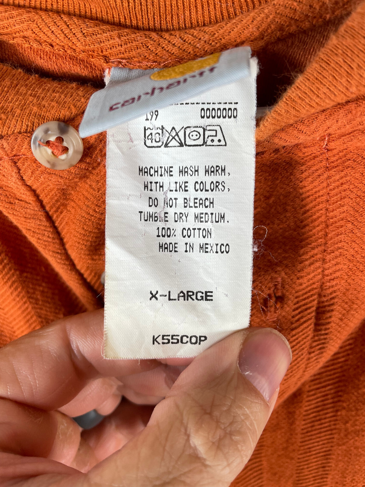 VTG Carhartt Short Sleeve Henley T-Shirt Mens XL Orange Textured Woven gallery
