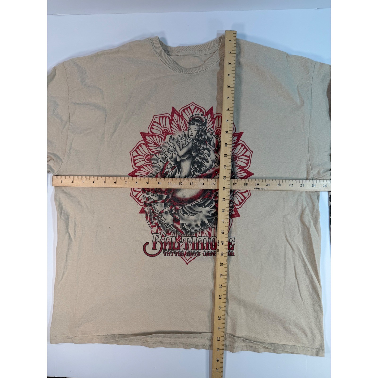 Baltimore Tattoo Arts Convention Long Sleeve Graphic Tee Tan Mermaid Crab XL gallery