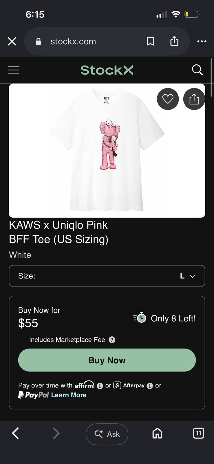 Uniqlo UT KAWS Pink BFF Graphic Tee White 2XL Cotton Jersey Crew Neck gallery