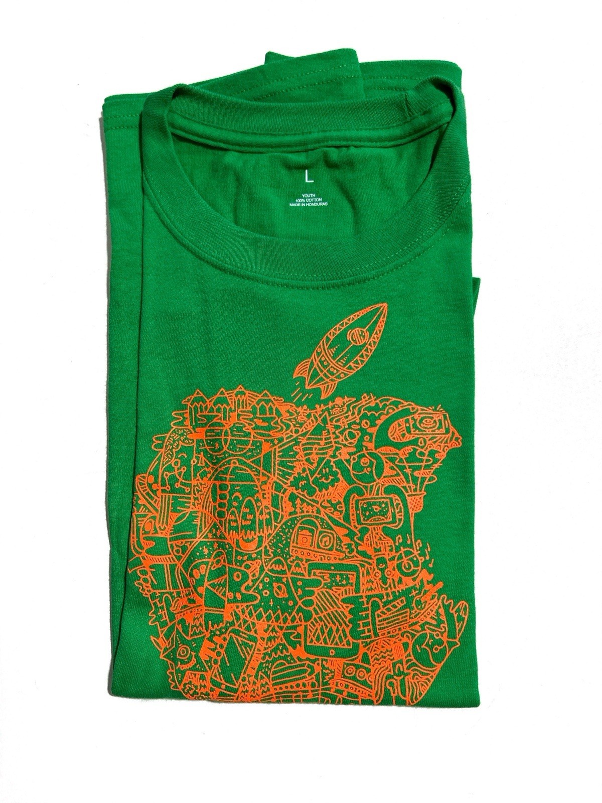 Official Apple T Shirt Apple Camp Today At Apple Green/Orange Size Youth L gallery
