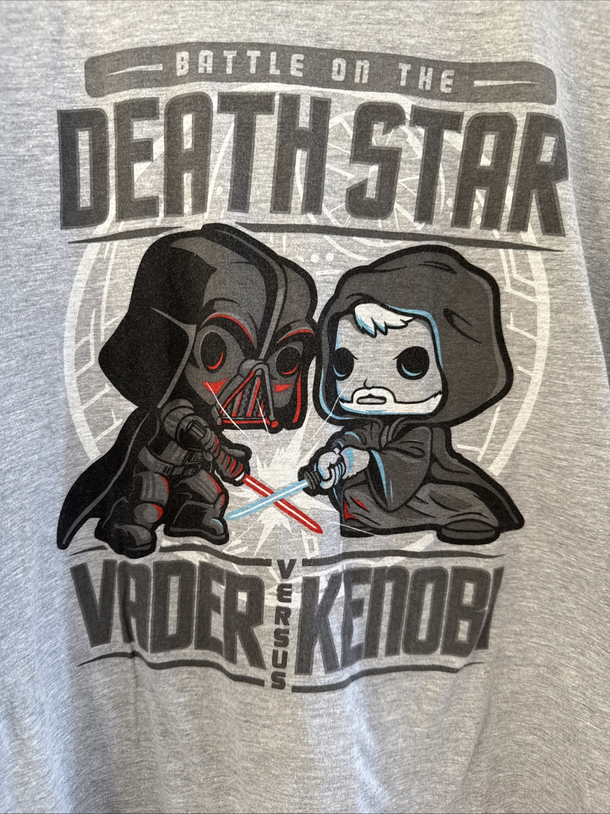 Star Wars Battle on the Death Star Vader vs Kenobi Gray T Shirt Size Large