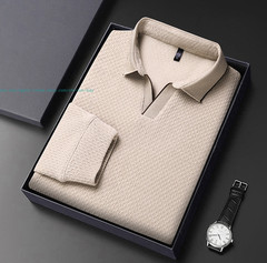New Basic Turn-Down Collar T-Shirts Men’s Casual Long Sleeve Vintage Buttom Tops