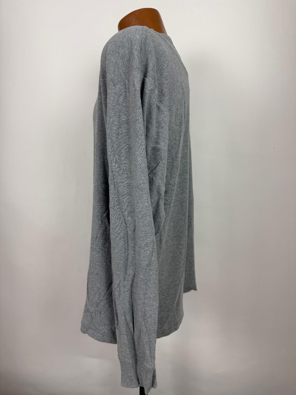 Vintage 90s Ribbed Knit Henley Shirt Men XL Boxy Minimal Outdoors Gray Stretchy gallery