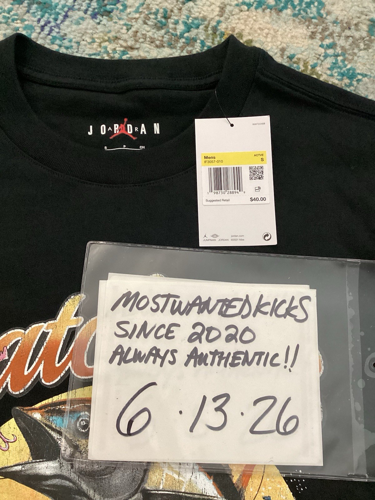 NWT Nike Air Jordan Graphic Fishing Club Catch 23 Black T-Shirt Men’s Sz S gallery