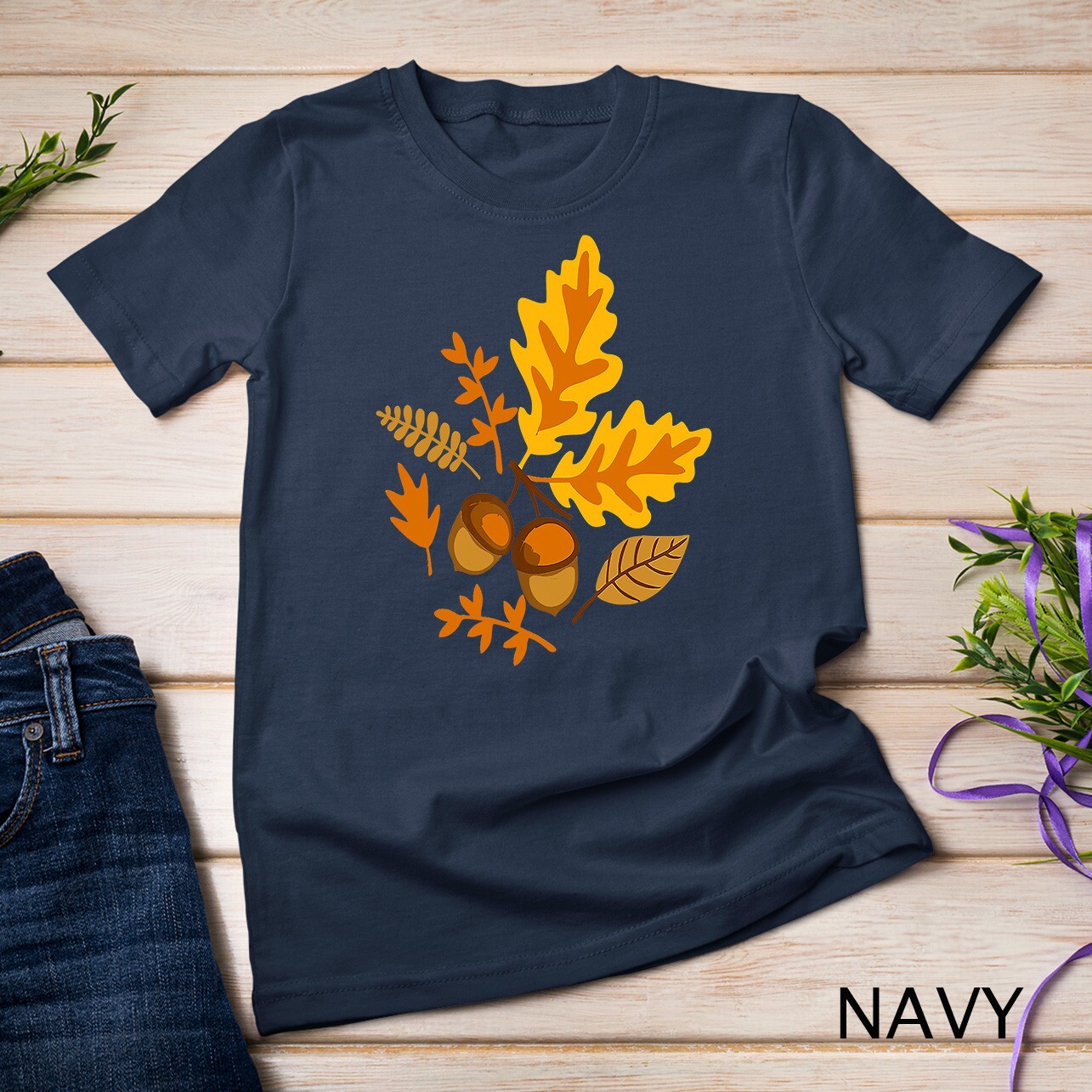 Autumn Leaves and Acorns Fall for Women Thanksgiving Cute Unisex T-shirt gallery