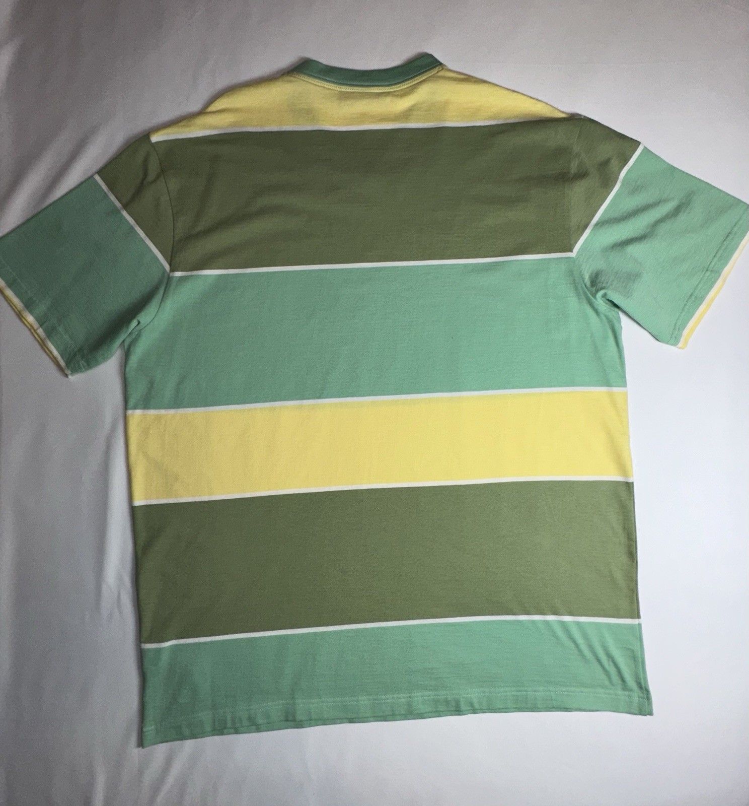 Rocawear Y2K Green/Yellow/White Striped Logo V-Neck Short Sleeve Knit T-Shirt XL gallery
