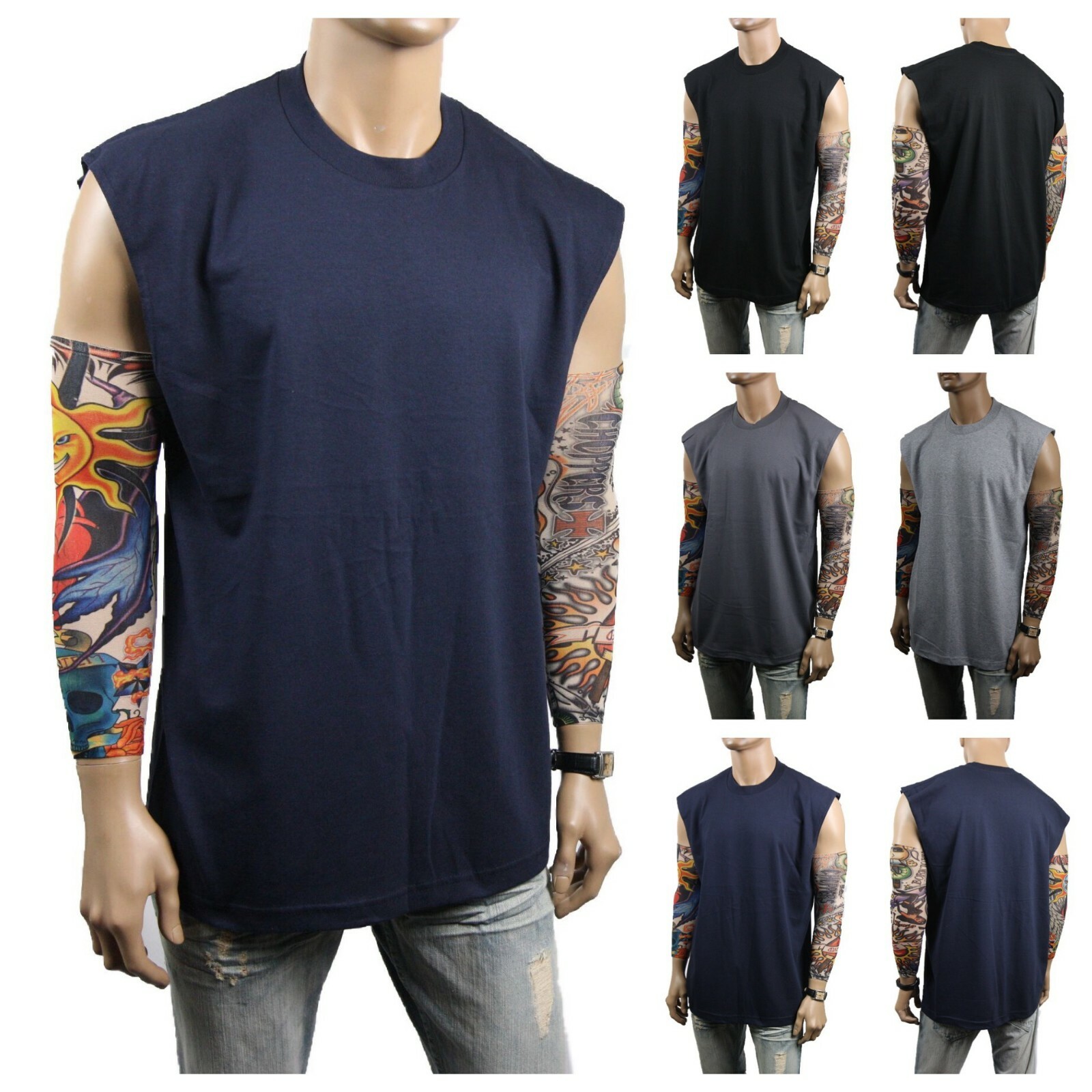 Mens HEAVY WEIGHT Crew neck Sleeveless Shirt Muscle Tank Fitness Gym Big & Tall gallery