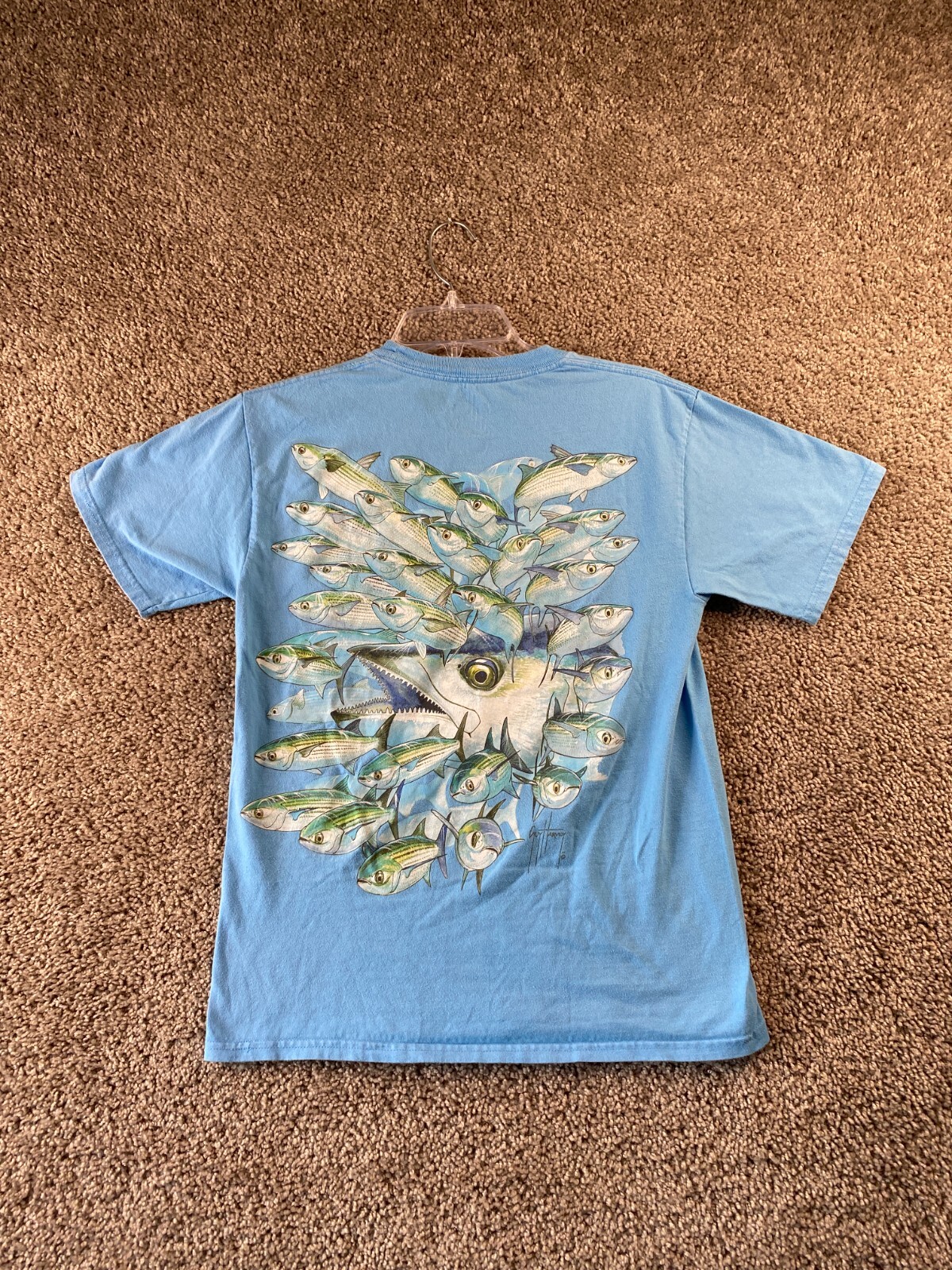 Guy Harvey Shirt Mens Small Blue White Fishing Fisherman Outdoors AFTCO