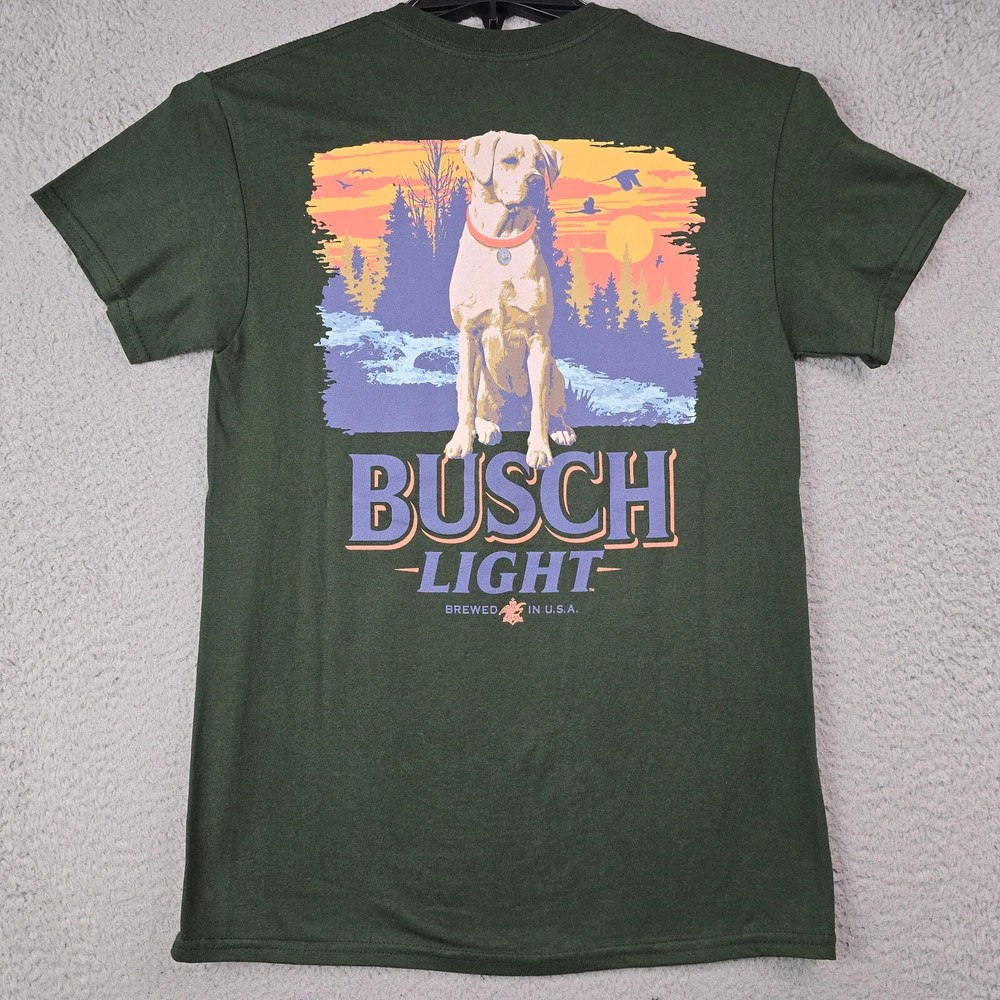 BUSCH LIGHT BEER Shirt MENS MEDIUM GREEN HUNTING DOG CASUAL FISHING Brew USA NWT