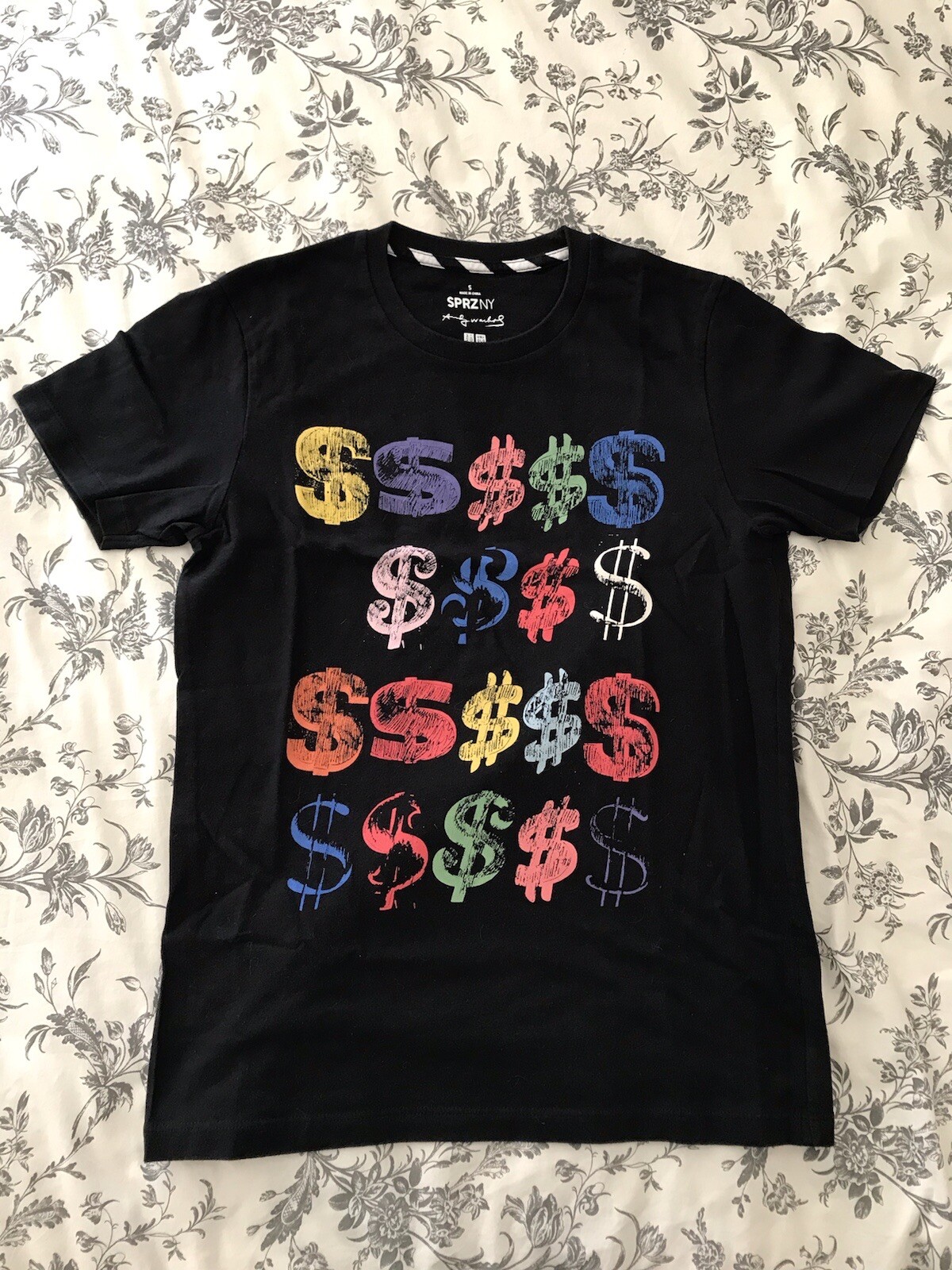 SPRZ NY x Andy Warhol Black Crew Neck Dollar Sign Graphic Tee Shirt Size S NEW
