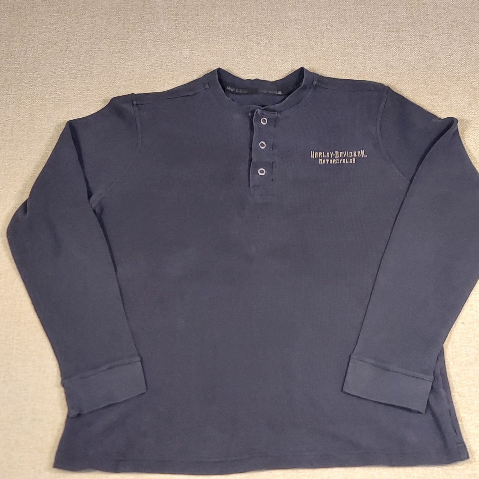 Vintage Harley-Davidson Mens L Black Waffle Knit Thermal Henley Long Sleeve gallery