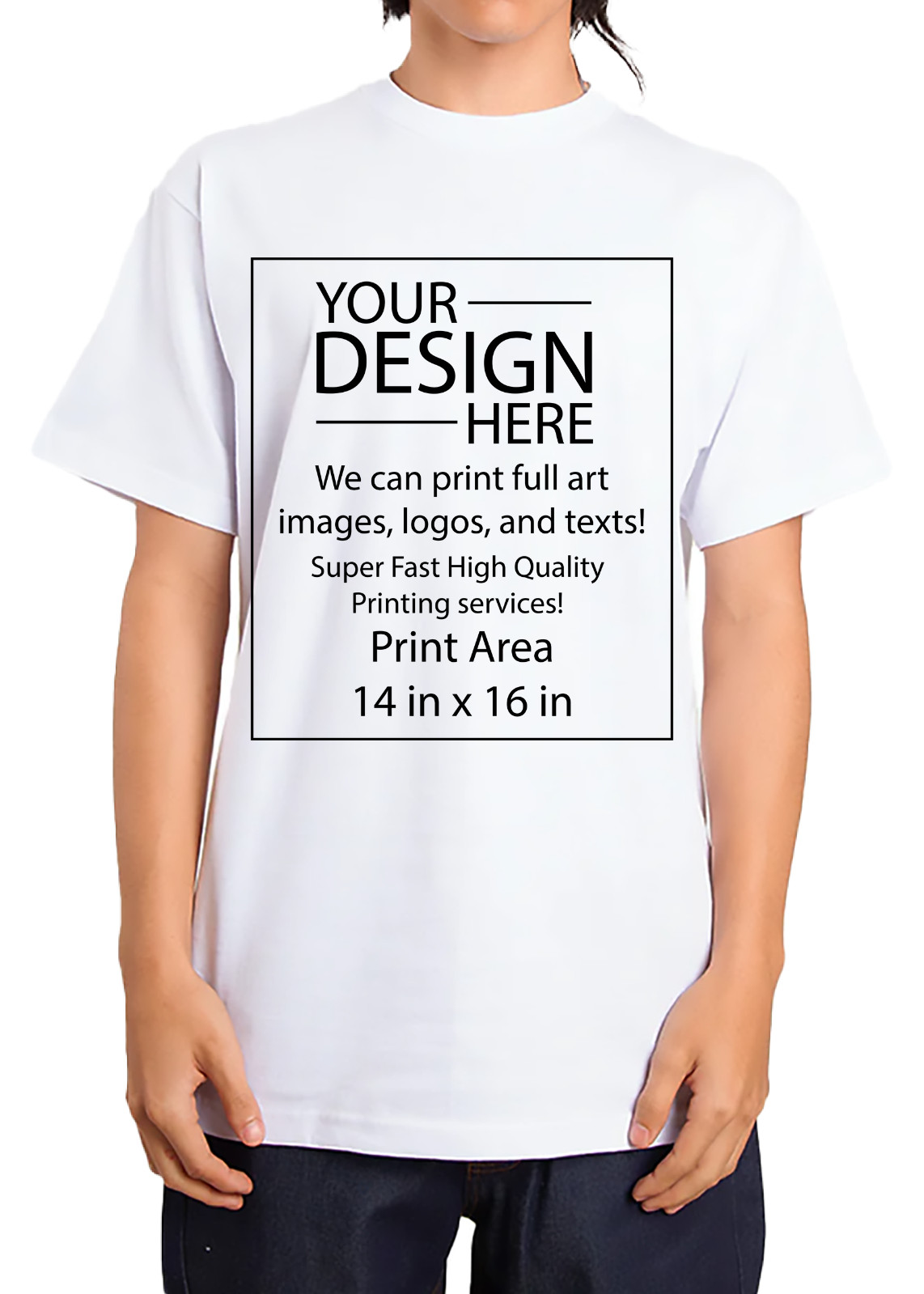 Personalized Custom Print Shakawear 6.0oz 100% Cotton White T-Shirt w/ Design