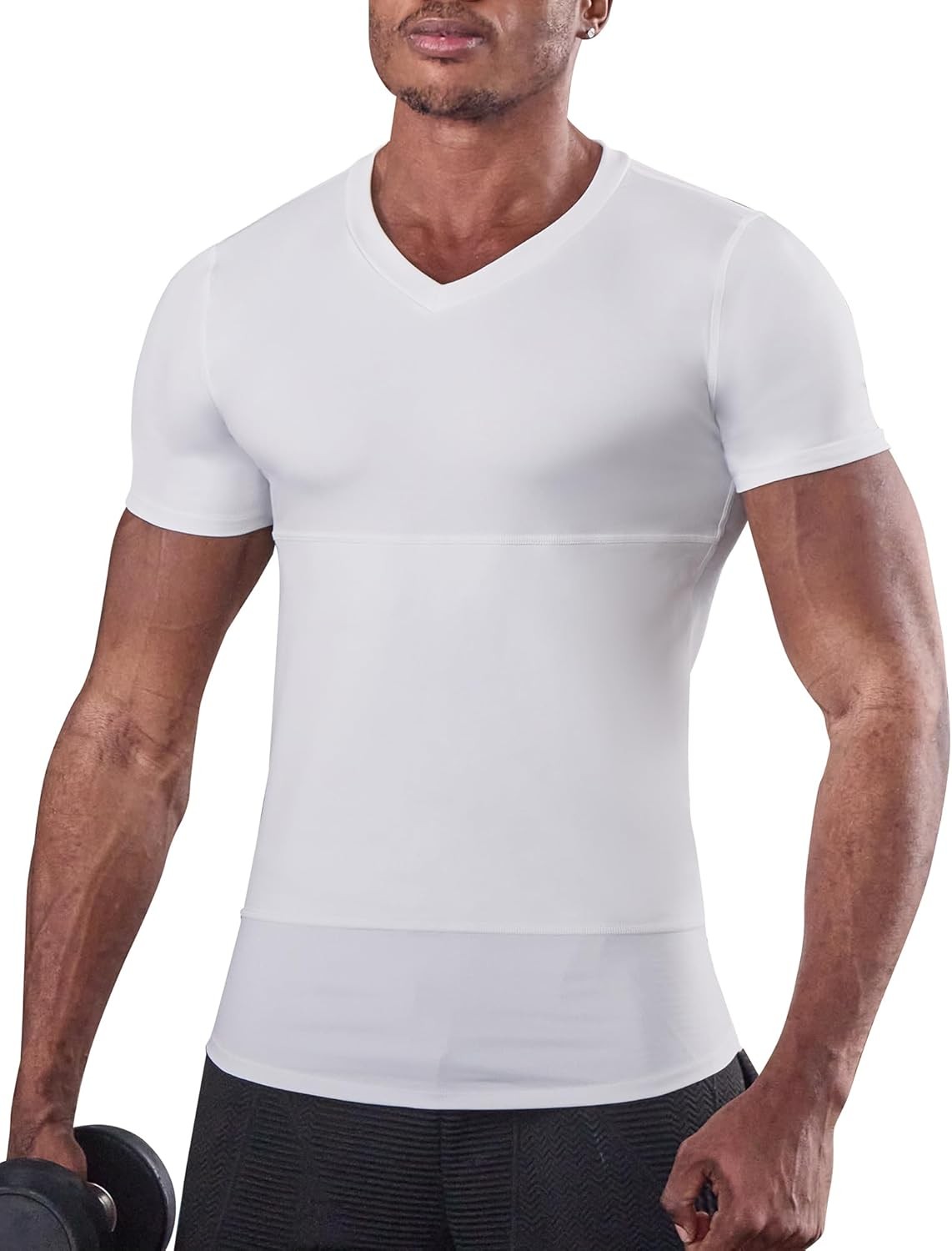 Mens Chest Compression Shirt for Gynecomastia Slimming Body Shaper V Neck Top